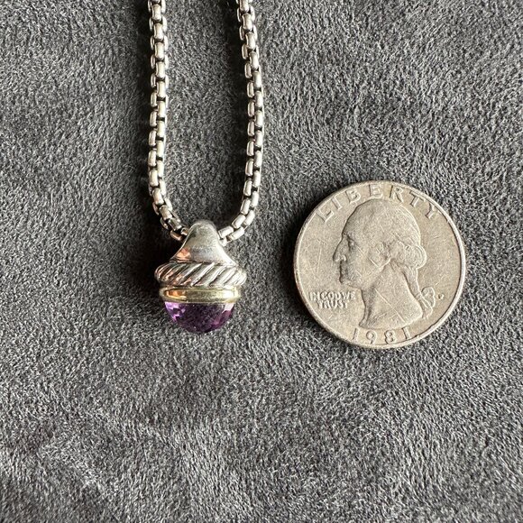 David Yurman 14K Gold & Sterling Silver Acorn w/ Amethyst Necklace - 16" - RARE - Picture 10 of 14